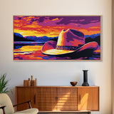 Cowboy Hat, coastal cowgirl wall art, rustic decor, landscape painting, western painting, Canvas Print, farmhouse art, southwest wall art