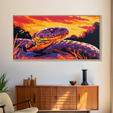 Snake Sunset, wildlife art, moody art, rustic decor, geometric wall art, southwest wall art, panoramic art, Framed Canvas Print, gift idea