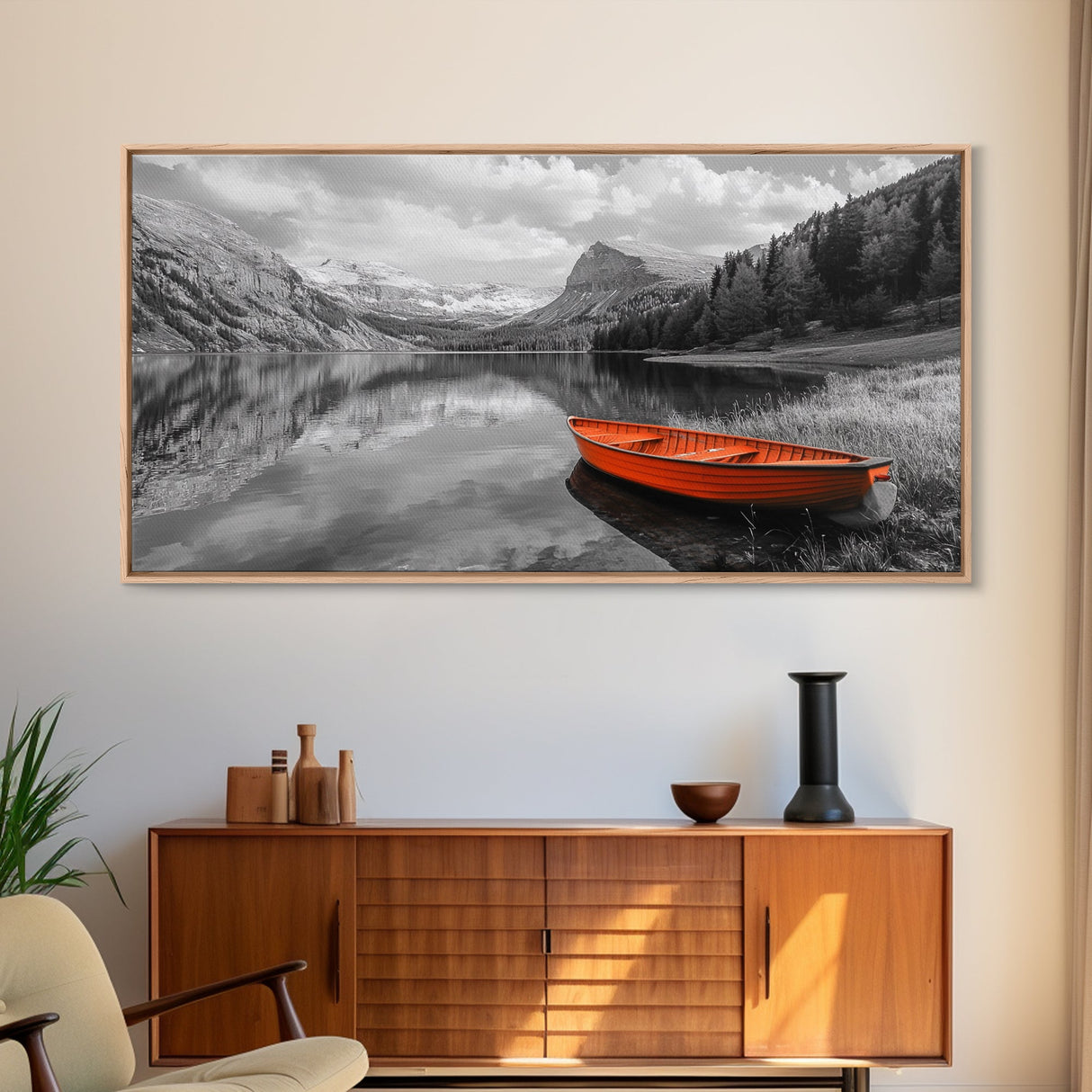 Serene Mountain Lake Canvas Print Rustic Wall Art Landscape Painting Above Sofa Art Bedroom Art Above Bed Wall Art Nautical Decor