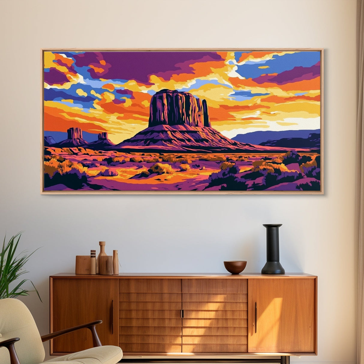 Monument Valley, desert painting, southwest wall art, mountain painting, boho art, panoramic art, Canvas Print, rustic wall art, cowboy gift