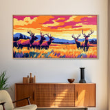 Autumn Elk, wildlife painting, deer drinking water in forest painting, rustic decor, farmhouse art, landscape painting, framed canvas print