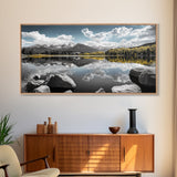 Majestic Lake Reflection Canvas Print Landscape Painting Mountain Painting Nature Wall Art Bedroom Art Extra Wide Panoramic Art