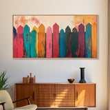 Rustic Fence Art, farmhouse art, rustic wall art, wabi sabi art, colorful wood painting, extra wide art, canvas print, southwestern decor
