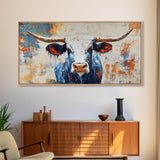 Longhorn Painting, Framed Canvas Print, Rustic Wall Art, Southwest Wall Art, Farmhouse Art, Extra Wide Art, Above Couch Art, Moody Art