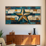 Lone Star Art, Framed Canvas Print, Rustic Wall Art, Southwest Wall Art, Geometric Wall Art, Extra Wide Art, Above Couch Art, Farmhouse Decor