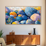 River Rocks, Whimsical Art, Mosaic Wall Art, Boho Art, Teal Wall Art, Nature Inspired Art, Abstract Landscape, Canvas Print, Gift Idea Her
