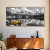 Mountain Lake with Boat, nautical wall art, lake Tahoe art, coastal decor, rustic wall art, extra wide art, seascape painting, Canvas Print