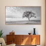 Solitary Tree, Minimalist Art, Landscape Painting, Oak Tree Art, Extra Wide Art, Moody Art, Wabi Sabi Wall Art, Framed Canvas Print