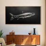 Trout, fish painting, fly fishing art, rustic decor, cabin wall art, nature painting, extra wide art, panoramic art, framed canvas print