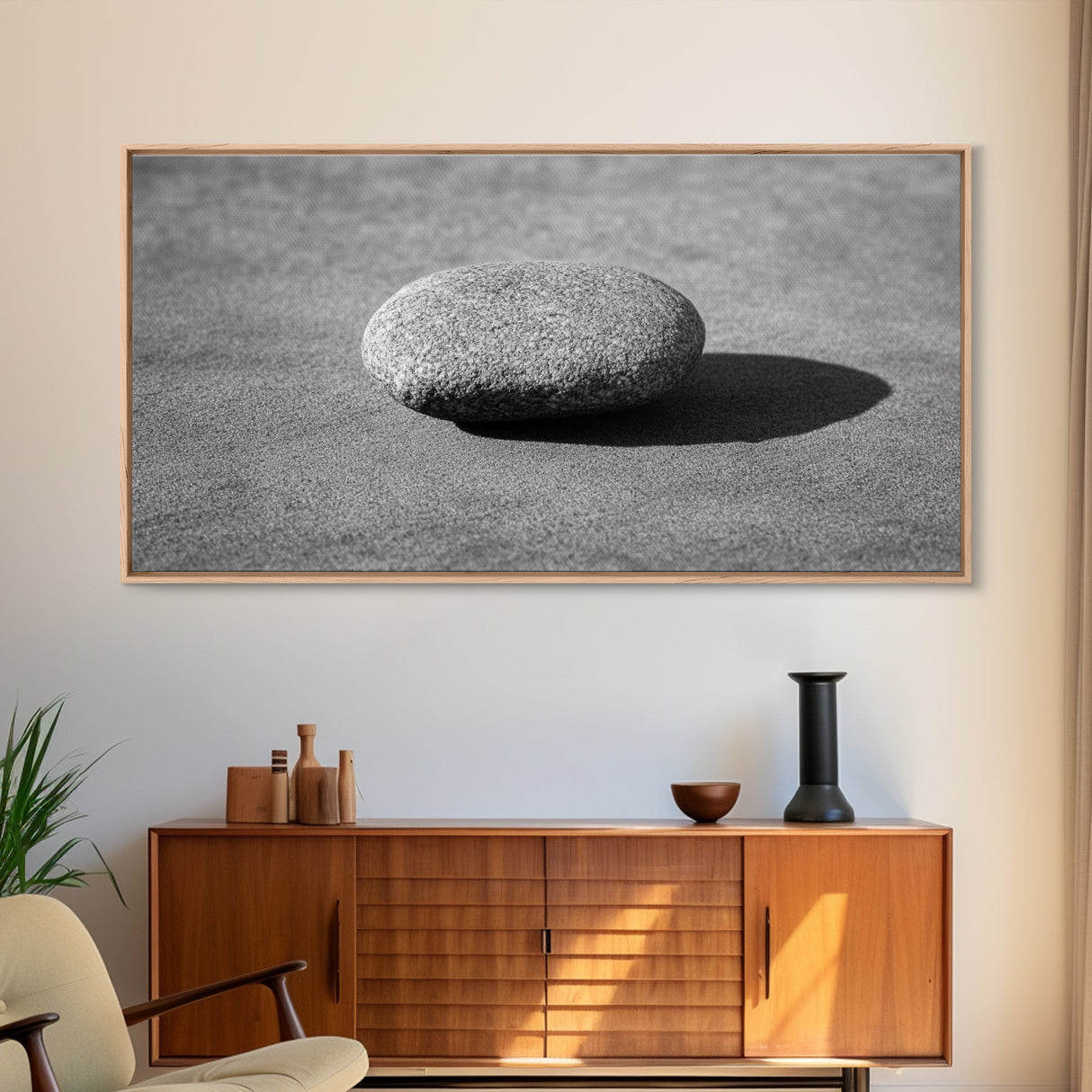 Zen rock, minimalist art, wabi sabi art, Japanese decor, meditation wall art, extra wide art, horizontal wall art, framed canvas print