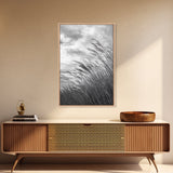 Wind Blowing Grass, moody art, wabi sabi art, landscape painting, farmhouse art, rustic decor, minimalist art, framed canvas print