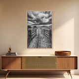 Open Ranch Gate, southwest wall art, moody art, western home decor, rustic art, farmhouse painting, framed canvas print, cowboy aesthetic