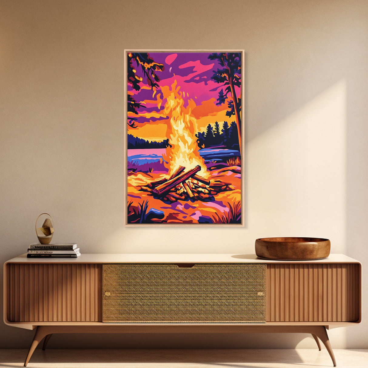 Campfire Scene, Autumn Wall Art, Rustic Decor, Canvas Print, Landscape Painting, Cozy Art, Outdoor Adventure, Gift Idea, Boho Art