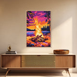Campfire Scene, Autumn Wall Art, Rustic Decor, Canvas Print, Landscape Painting, Cozy Art, Outdoor Adventure, Gift Idea, Boho Art
