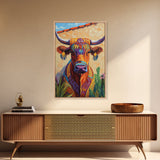Colorful Bull, Mosaic Wall Art, Chicano Art, Southwest Wall Art, Canvas Print, Farmhouse Art, Rustic Decor, Gift Idea, Boho Art