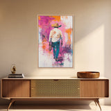 Cowboy Walking, chicano art, western aesthetic, rustic wall art, farmhouse art, moody art, bold colors, Framed Canvas Print