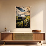 Prairie Wagon, Stormy Sky, Western Landscape, Framed Canvas Print, Rustic Wall Art, Barn Landscape Oil Painting, Farmhouse Art, Moody Art