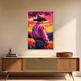 Western Cowboy, Sunset Art, Rustic Wall Art, Coastal Cowgirl Wall Art, Canvas Print, Landscape Painting, Moody Art, Gift Idea For Him