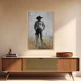 Lone Cowboy, Rustic Art, Western Wall Art, Wabi Sabi Art, Vintage Horse Art, Moody Art, Canvas Print, Framed Cowboy Painting