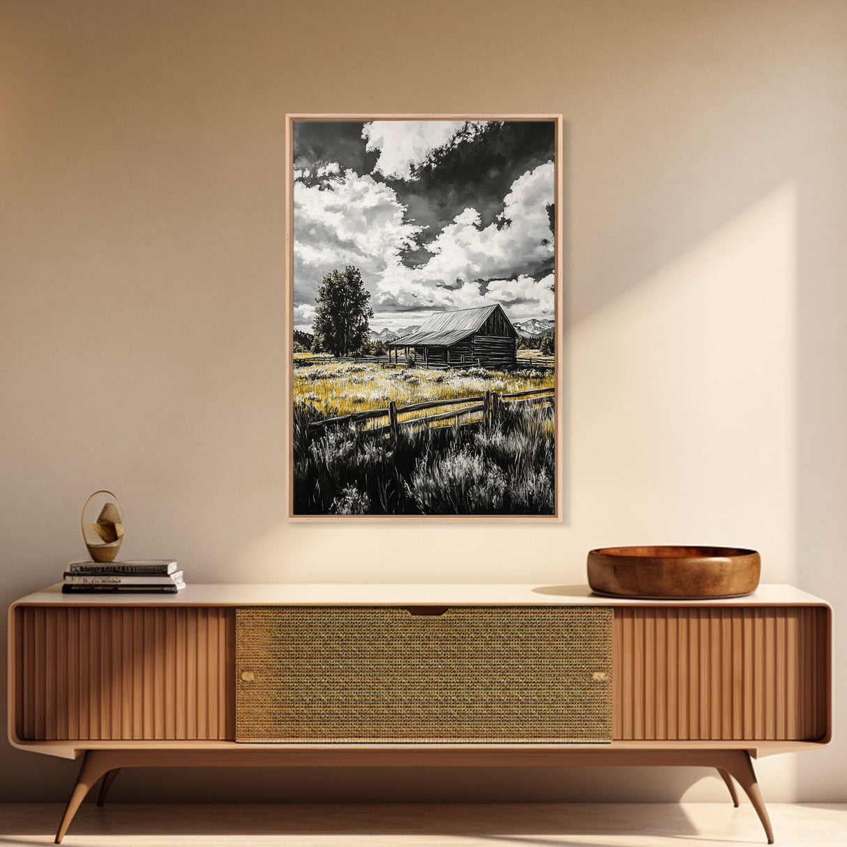 Rustic Barn, Farmhouse Art, Canvas Print, rustic wall art, barn landscape oil painting, smoky mountain art, wabi sabi wall art, vintage Christmas