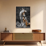 Howling Coyote, Wildlife Art, Southwest Wall Art, Moody Art, Rustic Wall Art, Nature Art, Framed Canvas Print, Gift Idea