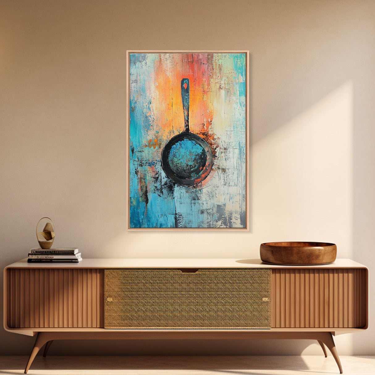 Abstract Frying Pan, kitchen art, food review kitchen art, rustic decor, geometric wall art, coffee wall art, Canvas Print