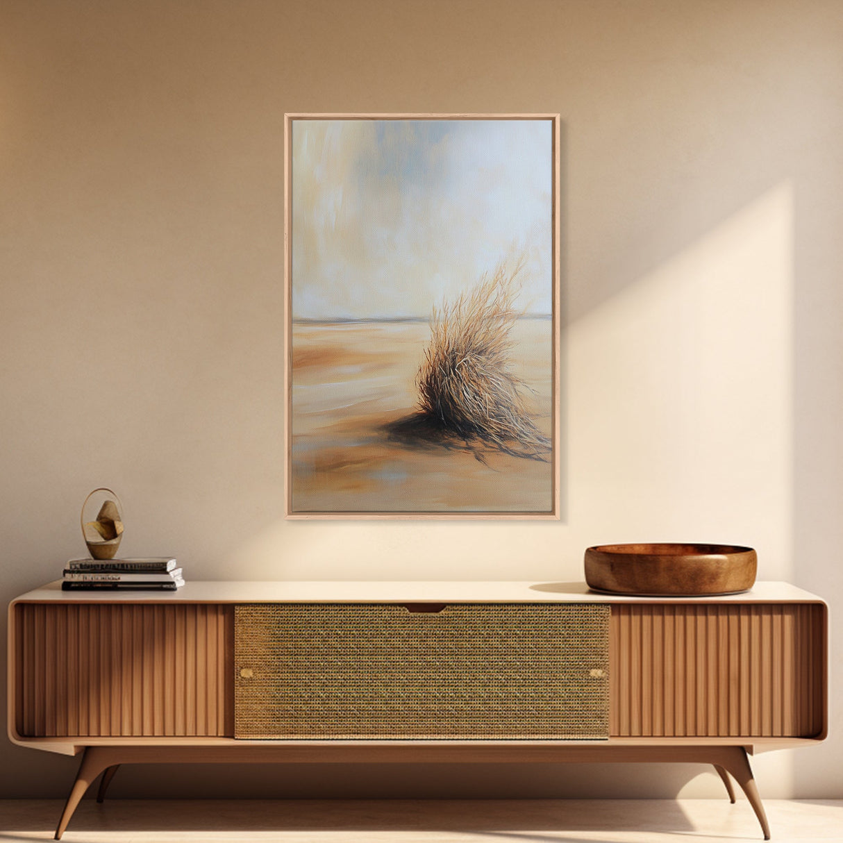 Desert Tumbleweed, southwest wall art, wabi sabi art, minimalist art, rustic decor, moody art, landscape painting, Canvas Print