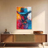 Abstract Cowboy Portrait, southwest wall art, rustic art, boho art, western art, lofi art, framed canvas print, gift idea for him