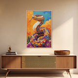 Colorful Snake, Mosaic Snake Painting, Desert Wall Art, Southwest Decor, Boho Art, Living Room Art, Canvas Print, Gift Idea