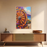 Wagon Wheel Art, Wildflower Painting, Rustic Wall Art, Framed Canvas Print, Boho Aesthetic, Southwest Decor, Farmhouse Art, Gift Idea