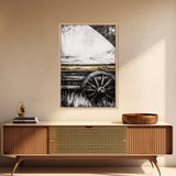 Rustic Wagon Wheel, Moody Art, Farmhouse Wall Art, Framed Canvas Print, Southwest Decor, Western Aesthetic, Above Sofa Art, Gift Idea