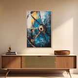 Abstract Wagon Wheel, Teal Wall Art, Rustic Art, Framed Canvas Print, Moody Aesthetic, Boho Decor, Farmhouse Art, Gift Idea