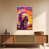 Native American Art, Bold Color Painting, Southwest Wall Art, Framed Canvas Print, Rustic Decor, Moody Art, Extra Wide Art, Gift Idea