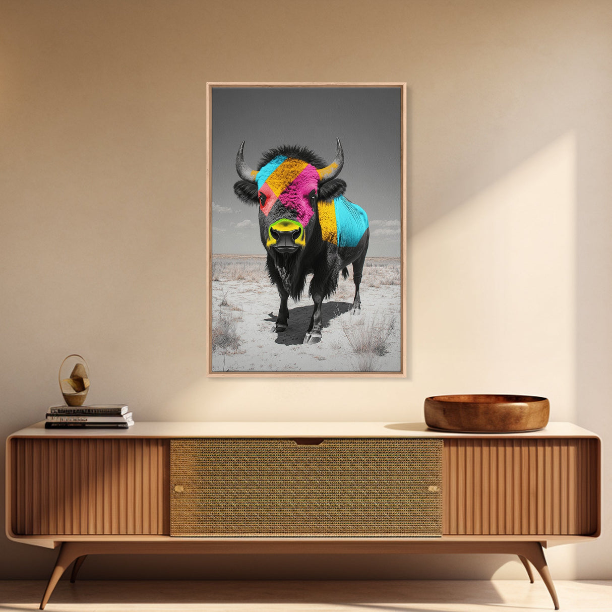 Colorful Bison Art, Southwest Wall Art, Rustic Decor, Boho Art, Buffalo Painting, Gift Idea, Canvas Print, Farmhouse Art