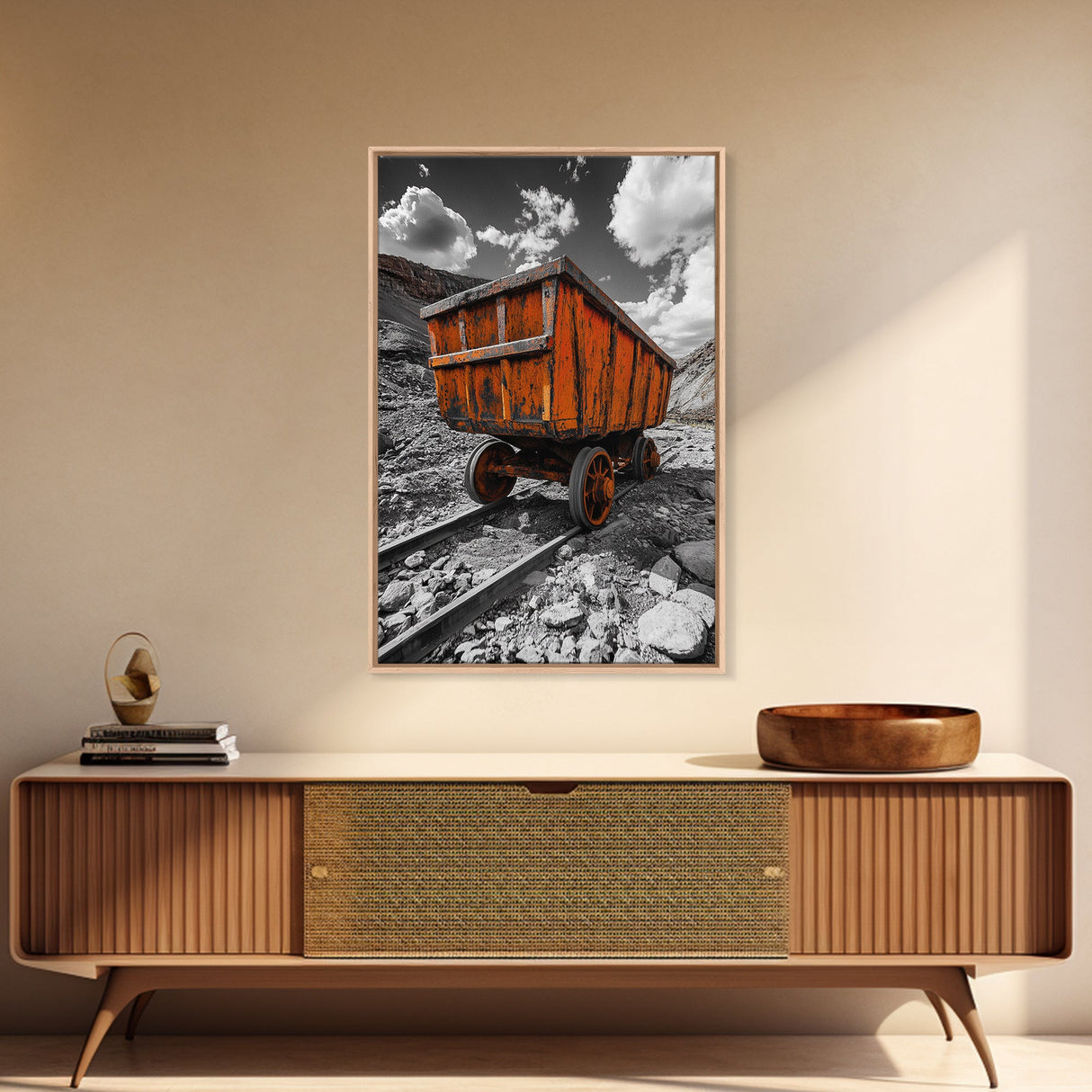 Old Mine Cart, Rustic Decor, Southwest Wall Art, Industrial Art, Wabi Sabi Wall Art, Moody Art, Canvas Print, Gift Idea