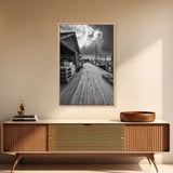 Fishing Dock, coastal decor, nautical wall art, seascape painting, rustic wall art, Nantucket painting, framed canvas print, horizontal art