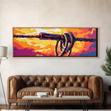 Industrial Knot, rustic wall art, southwest wall art, boho art, orange wall art, geometric painting, extra wide art, Framed Canvas Print