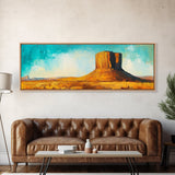 Monument Valley, southwest wall art, mountain painting, rustic wall art, blue and green wall art, extra wide art, Canvas Print