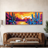 Sunset Desert Cacti, Joshua tree art, southwest wall art, extra wide art, pink orange wall art, minimalist art, Canvas Print