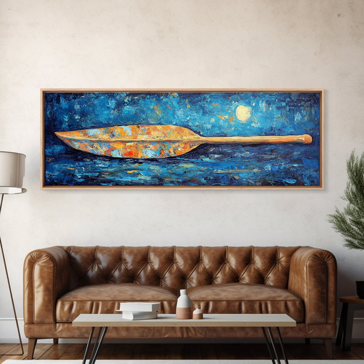 Paddle, nautical wall art, coastal decor, ocean painting, panoramic art, extra wide art, blue and green wall art, Framed Canvas Print