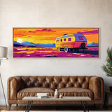 Camper, vintage Christmas, retro art, southwest wall art, extra wide art, gift idea for her, pink orange wall art, Canvas Print