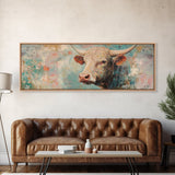 Pastel Bull, bull and bear art, vintage horse art, rustic art, above bed wall art, southwest wall art, Framed Canvas Print