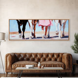 Horse Walk, western art, cowboy painting, rustic decor, extra wide art, panoramic art, framed canvas print, long narrow wall art