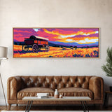 Prairie Wagon, rustic wall art, farmhouse art, cowboy painting, western decor, tall narrow art, panoramic painting, framed canvas print