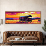 Western Wheels, cowboy painting, rustic wall art, gift idea, farmhouse decor, panoramic art, extra wide art, framed canvas print