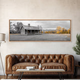 Log Cabin, Fall Art, Rustic Wall Art, Farmhouse Art, Cozy Cabin Art, Landscape Painting, Wabi Sabi Art, Above Couch Art, Framed Canvas Print