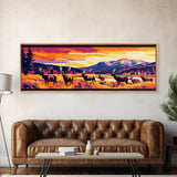 Vibrant Elk Painting, Sunset Mountain Art, Southwest Wall Art, Bold Color Art, Pink Orange Wall Art, Framed Canvas Print, Boho Art