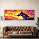 Wild horse, southwest wall art, pink orange wall art, geometric wall art, extra wide art, framed canvas print, panoramic painting, boho art
