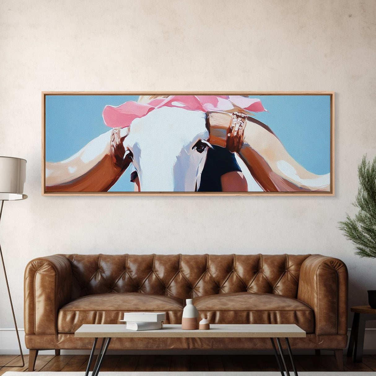 Longhorn Skull, western art, boho decor, bull and bear art, rustic decor, teal wall art, southwest wall art, framed canvas print