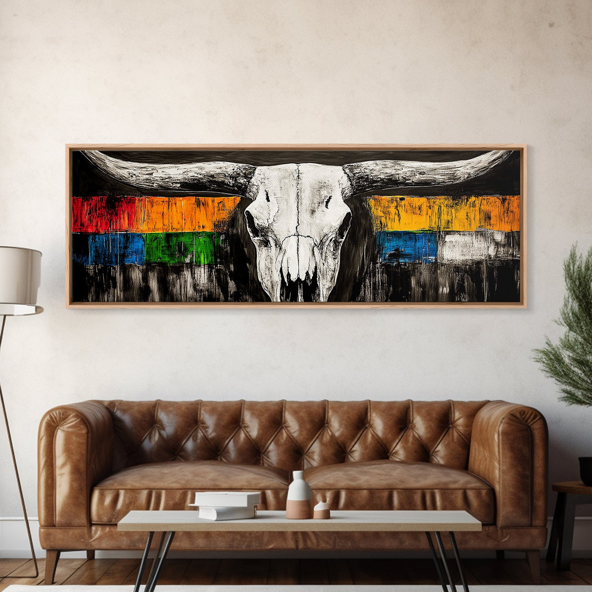 Western Skull, rustic wall art, skull art, farmhouse art, extra wide art, southwest wall art, bull and bear art, canvas print